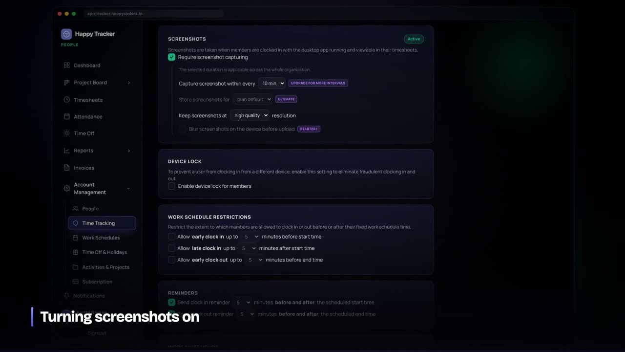 Screenshot capture, interval and blur are all set in one place.